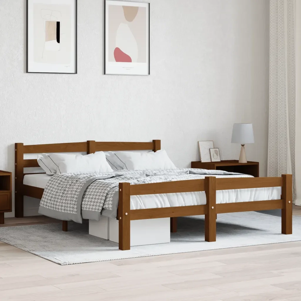Letto matrimoniale | Letto per adulti | Giroletto senza Materaso Ambrato in Legno di Pino 140x200 cm - Image 2