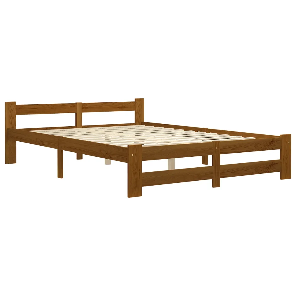 Letto matrimoniale | Letto per adulti | Giroletto senza Materaso Ambrato in Legno di Pino 160x200 cm