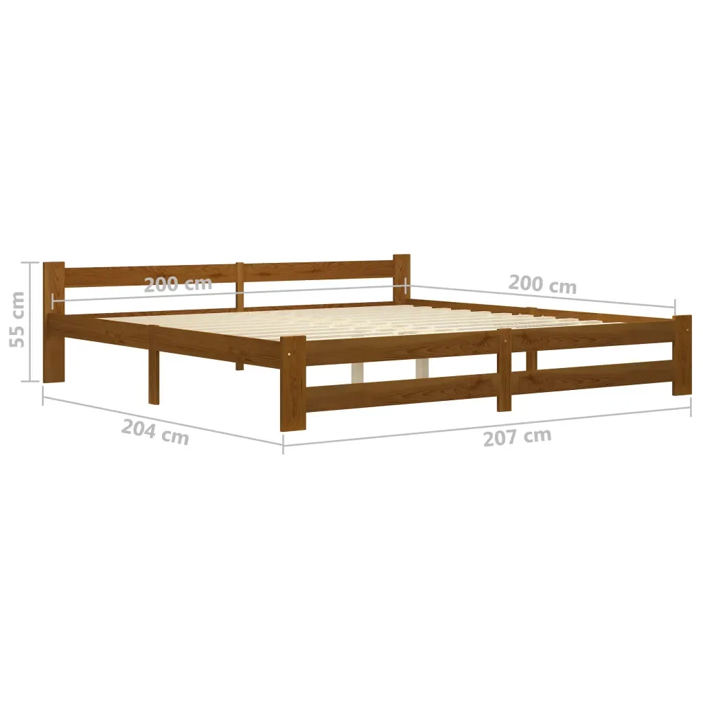Letto matrimoniale | Letto per adulti | Giroletto senza Materaso Ambrato in Legno Massello 200x200 cm - Image 6