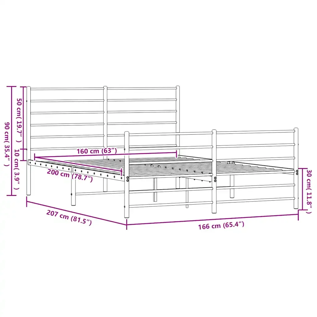 Letto matrimoniale | Letto per adulti | Giroletto senza Materaso con Pediera in Metallo Nero 160x200 cm - Image 10