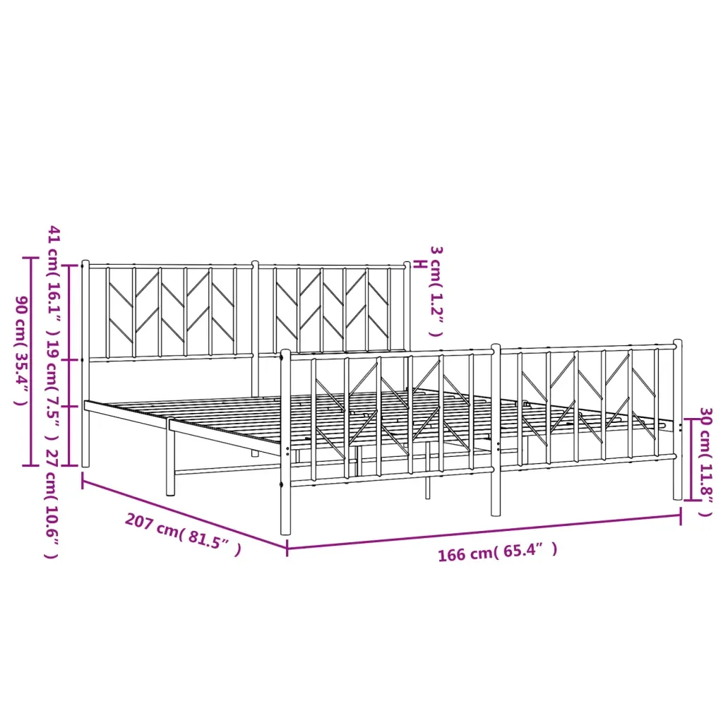 Letto matrimoniale | Letto per adulti | Giroletto senza Materaso con Pediera in Metallo Nero 160x200 cm - Image 10