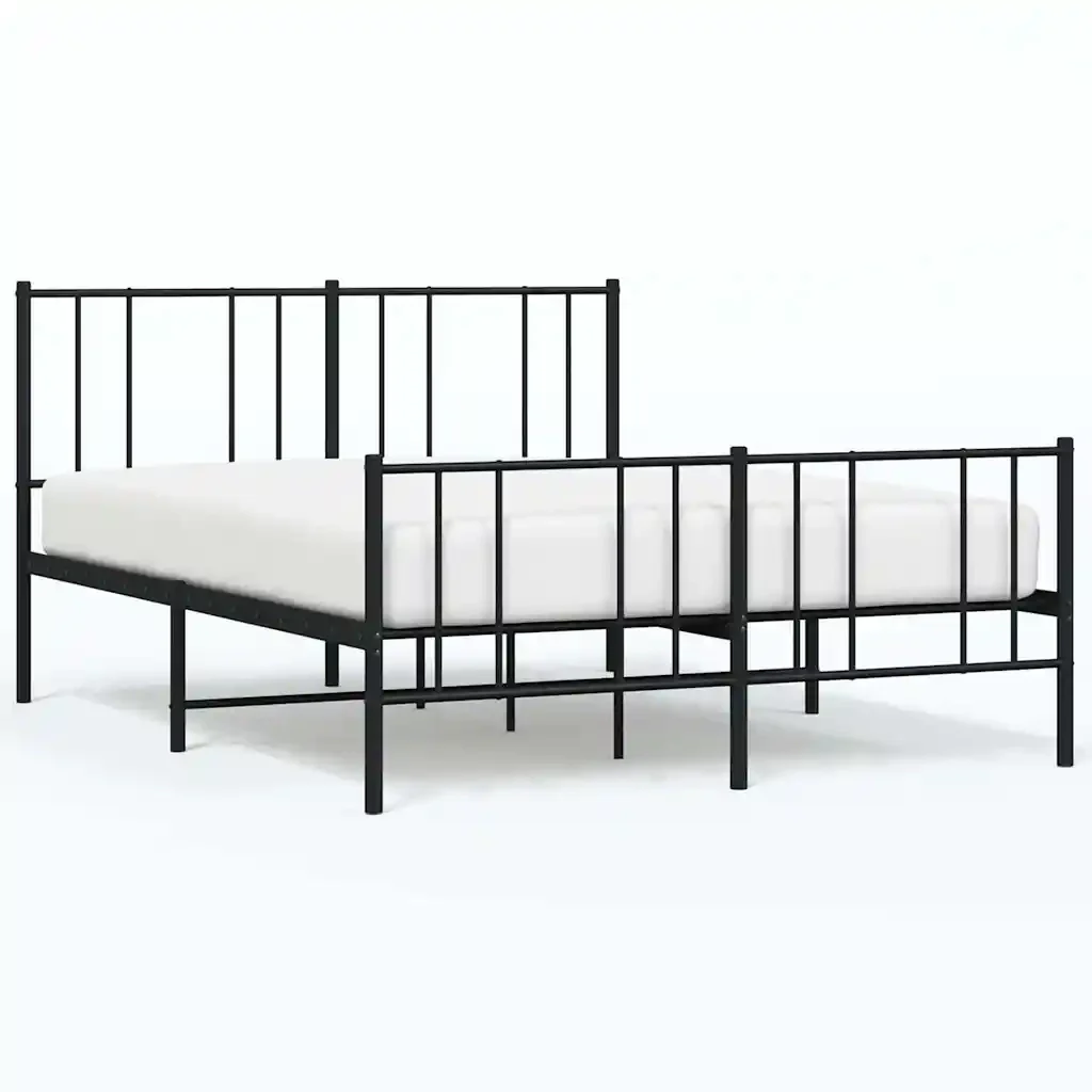 Letto matrimoniale | Letto per adulti | Giroletto senza Materaso con Pediera in Metallo Nero 160x200 cm