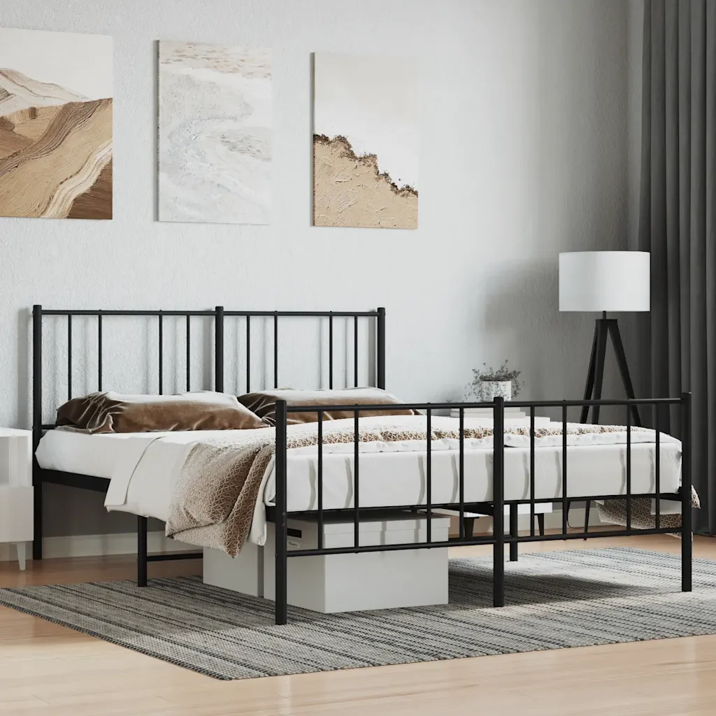 Letto matrimoniale | Letto per adulti | Giroletto senza Materaso con Pediera in Metallo Nero 160x200 cm - Image 2