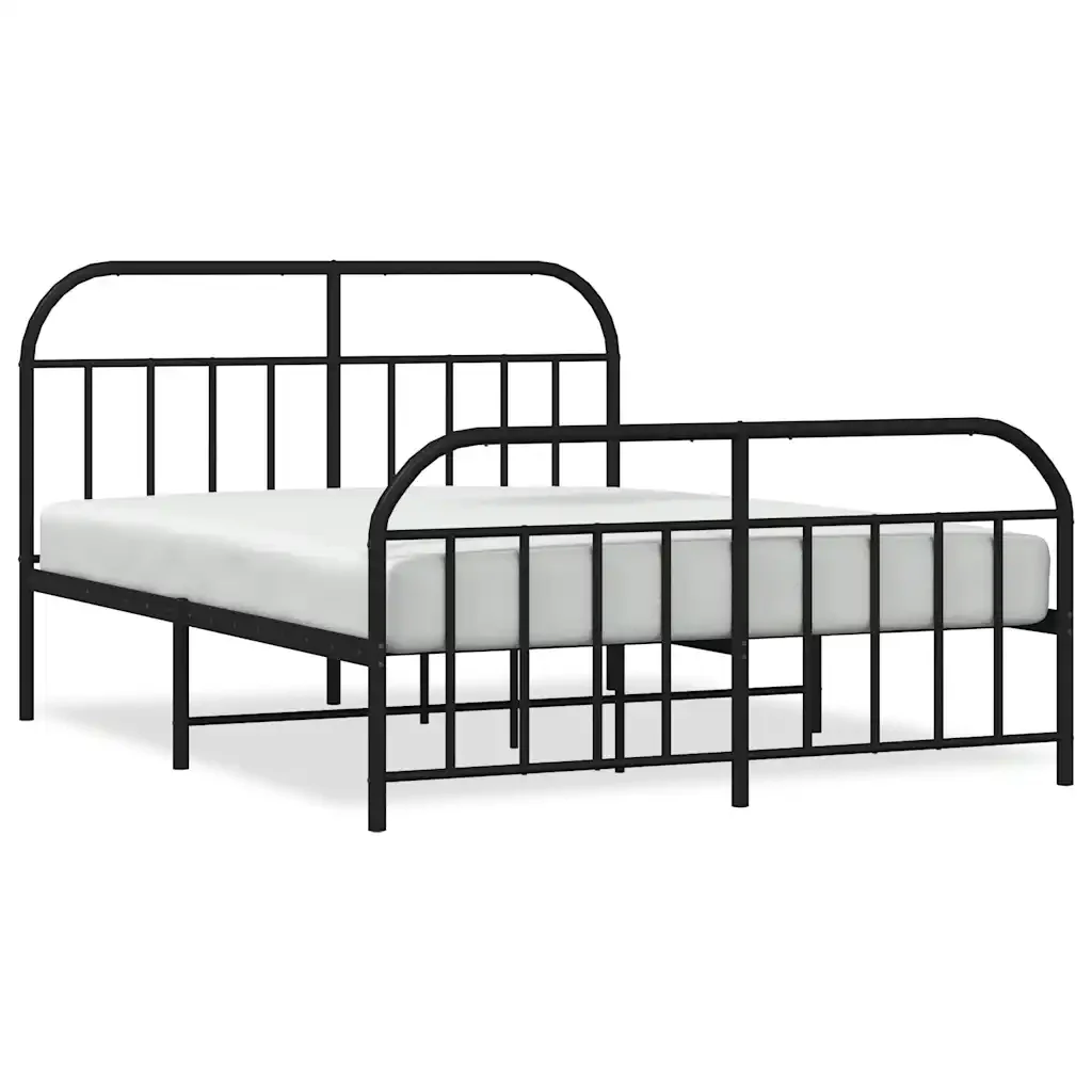 Letto matrimoniale | Letto per adulti | Giroletto senza Materaso con Pediera in Metallo Nero 160x200 cm