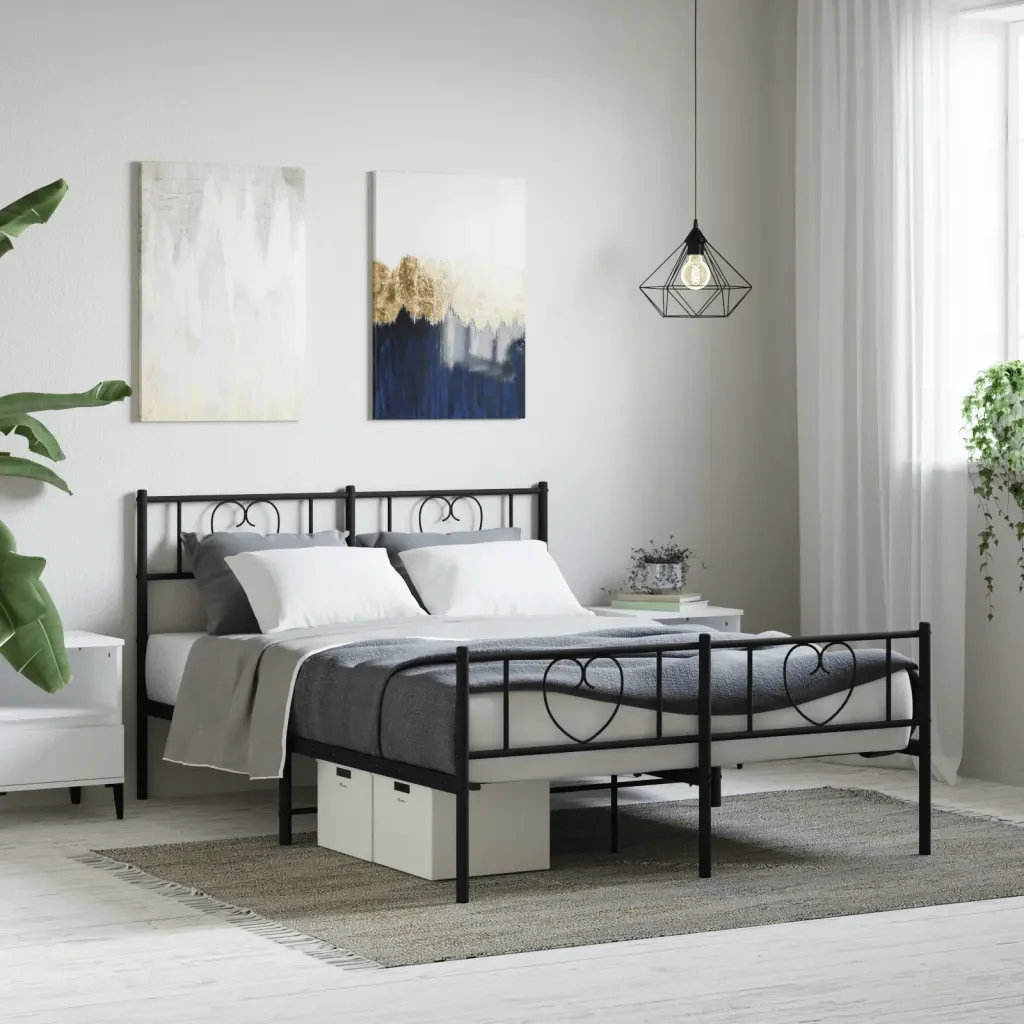 Letto matrimoniale | Letto per adulti | Giroletto senza Materaso con Pediera in Metallo Nero 160x200 cm - Image 2