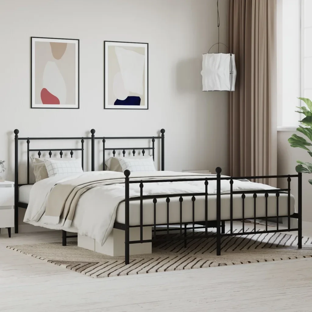 Letto matrimoniale | Letto per adulti | Giroletto senza Materaso con Pediera in Metallo Nero 180x200 cm - Image 2