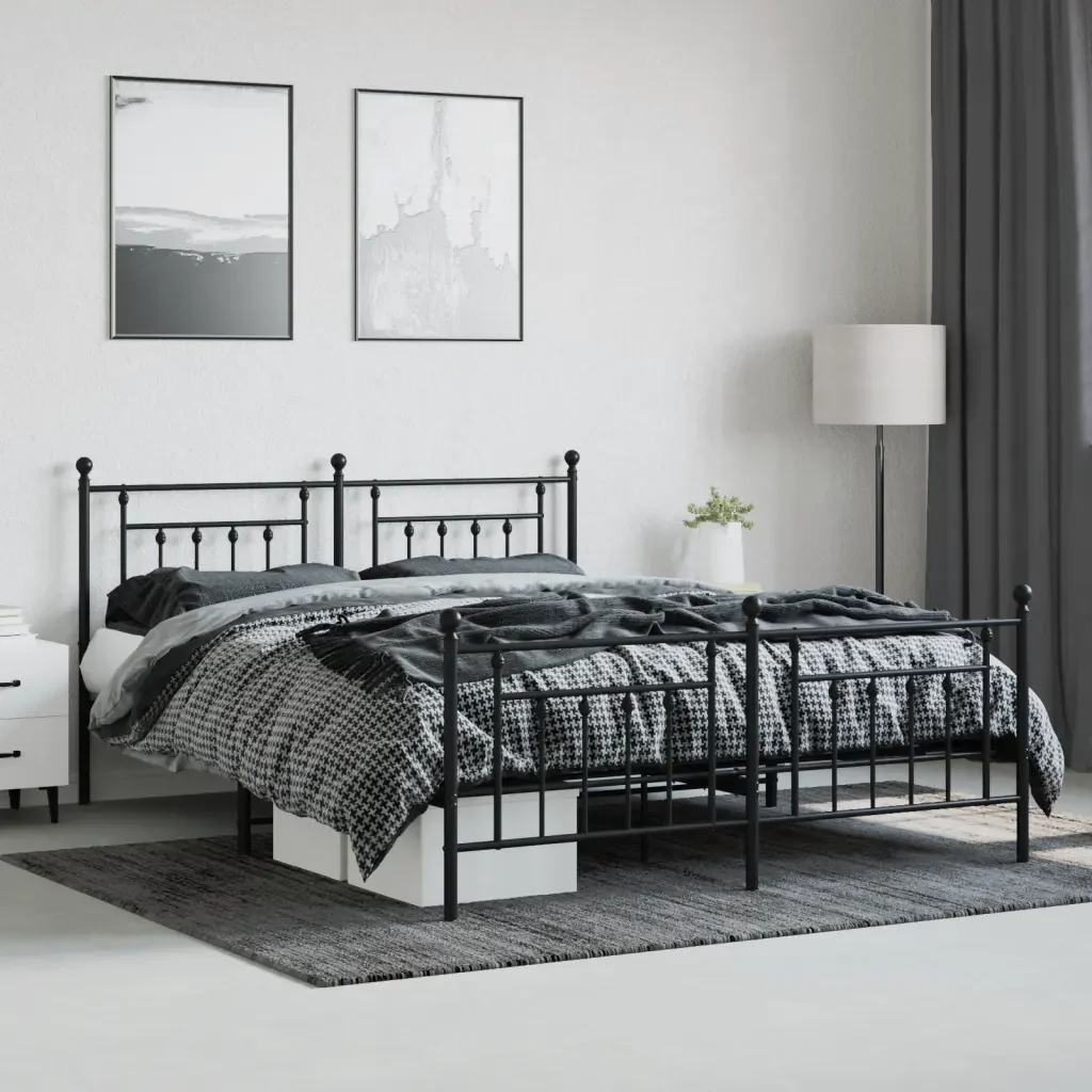 Letto matrimoniale | Letto per adulti | Giroletto senza Materaso con Pediera in Metallo Nero 180x200 cm - Image 4