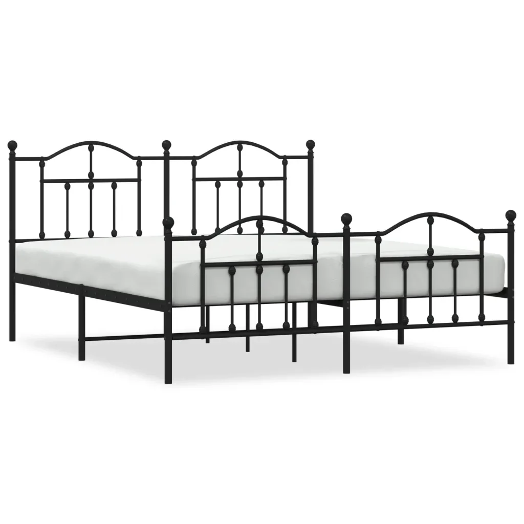 Letto matrimoniale | Letto per adulti | Giroletto senza Materaso con Pediera in Metallo Nero 180x200 cm
