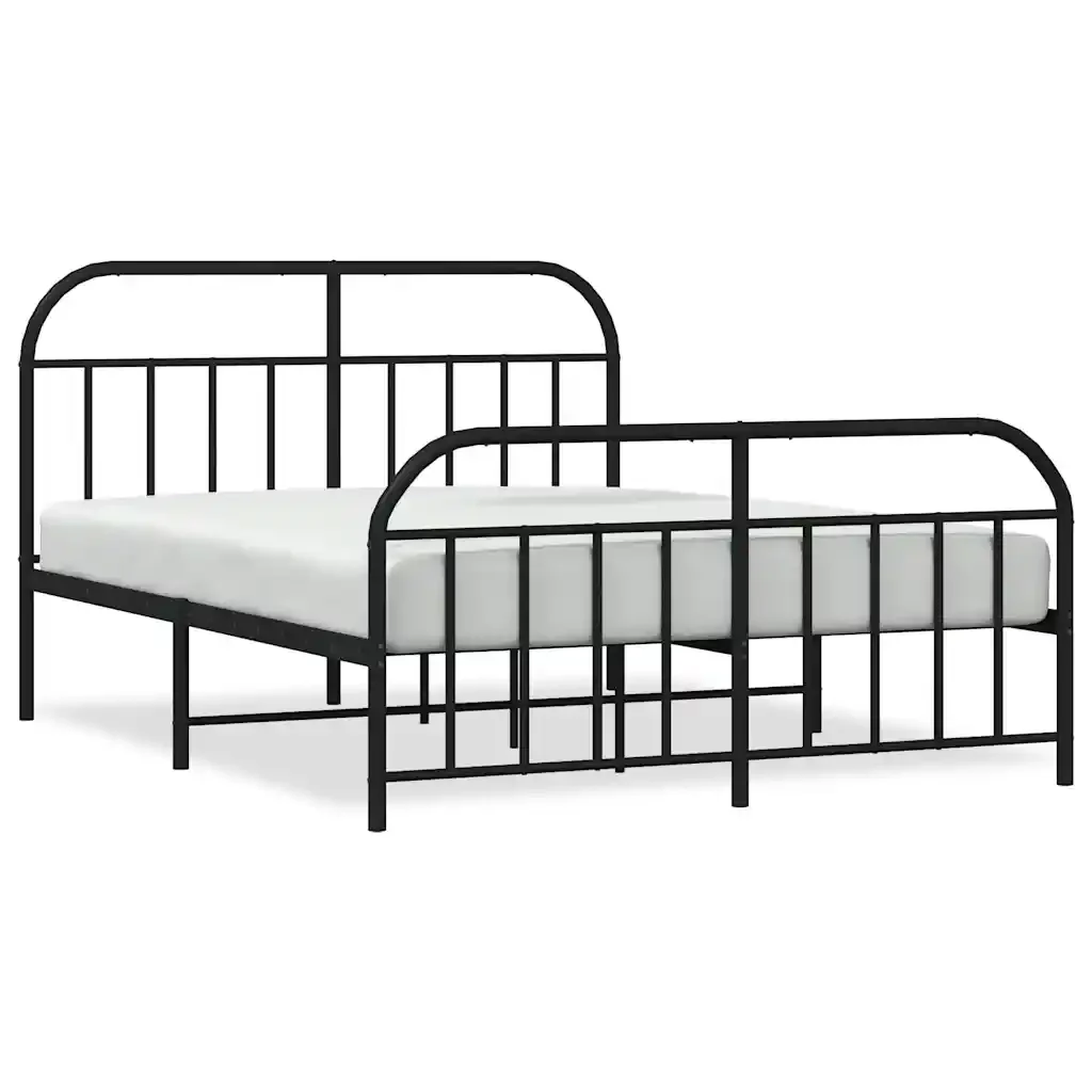 Letto matrimoniale | Letto per adulti | Giroletto senza Materaso con Pediera in Metallo Nero 180x200 cm