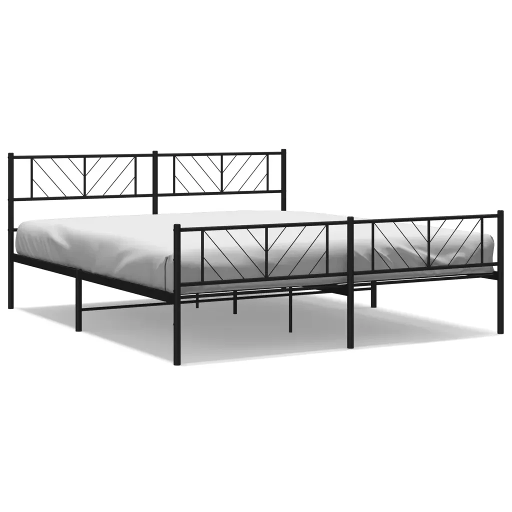 Letto matrimoniale | Letto per adulti | Giroletto senza Materaso con Pediera in Metallo Nero 180x200 cm