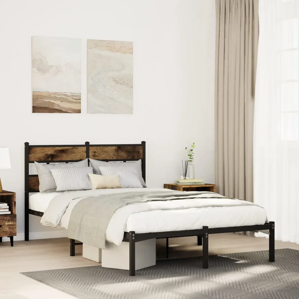 Letto matrimoniale | Letto per adulti | Giroletto senza Materaso in Metallo Rovere Fumo 120x190 cm - Image 2