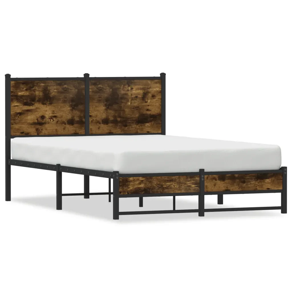 Letto matrimoniale | Letto per adulti | Giroletto senza Materaso in Metallo Rovere Fumo 120x200 cm