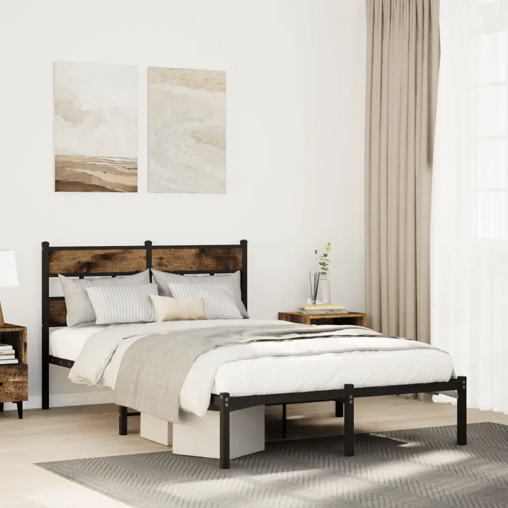 Letto matrimoniale | Letto per adulti | Giroletto senza Materaso in Metallo Rovere Fumo 120x200 cm - Image 2