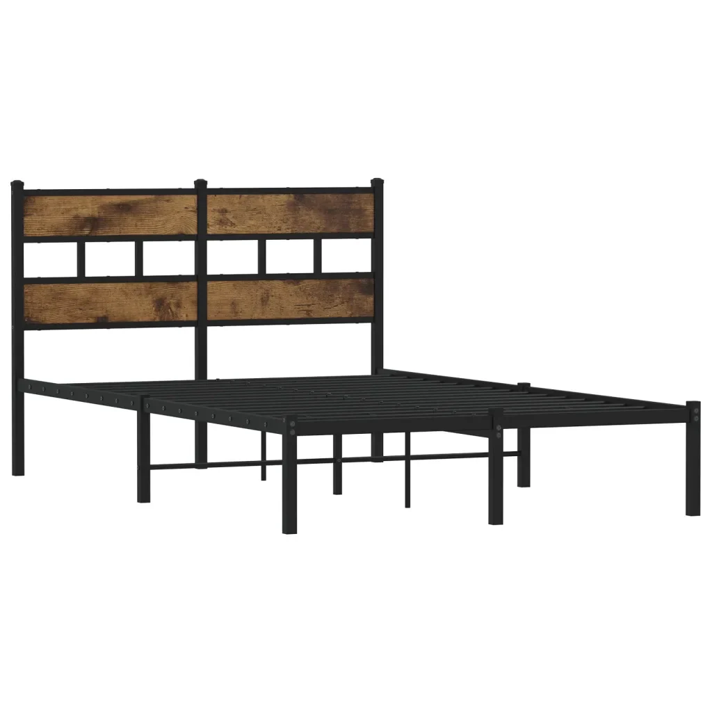 Letto matrimoniale | Letto per adulti | Giroletto senza Materaso in Metallo Rovere Fumo 120x200 cm - Image 4