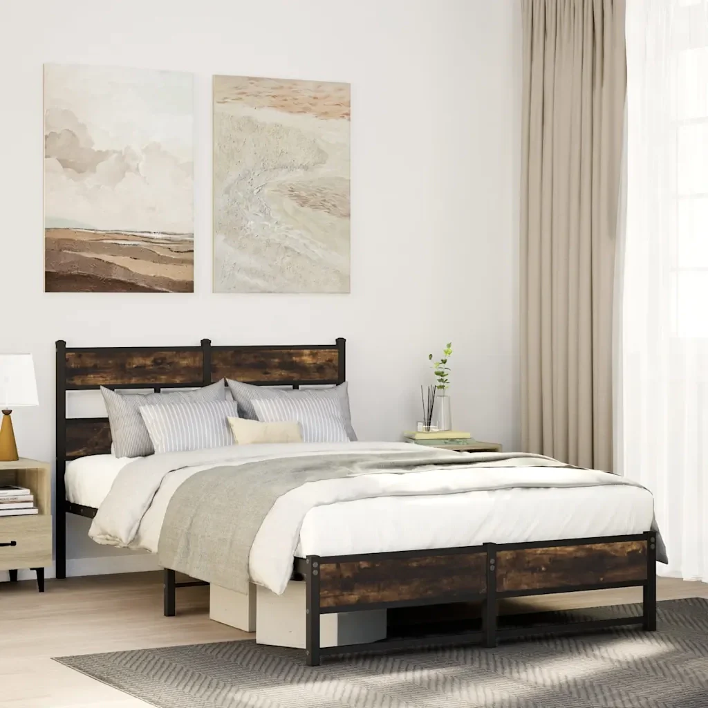 Letto matrimoniale | Letto per adulti | Giroletto senza Materaso in Metallo Rovere Fumo 120x200 cm - Image 2