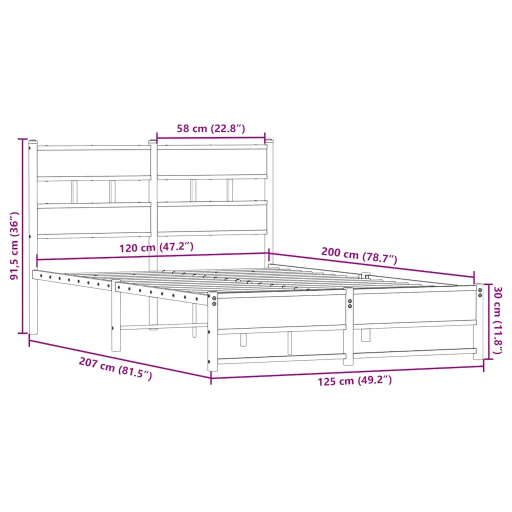 Letto matrimoniale | Letto per adulti | Giroletto senza Materaso in Metallo Rovere Fumo 120x200 cm - Image 9