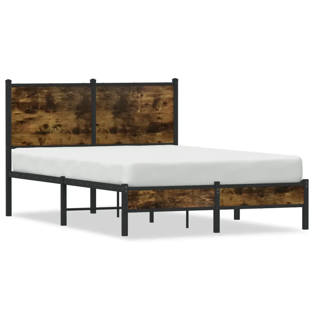 Letto matrimoniale | Letto per adulti | Giroletto senza Materaso in Metallo Rovere Fumo 120x200 cm