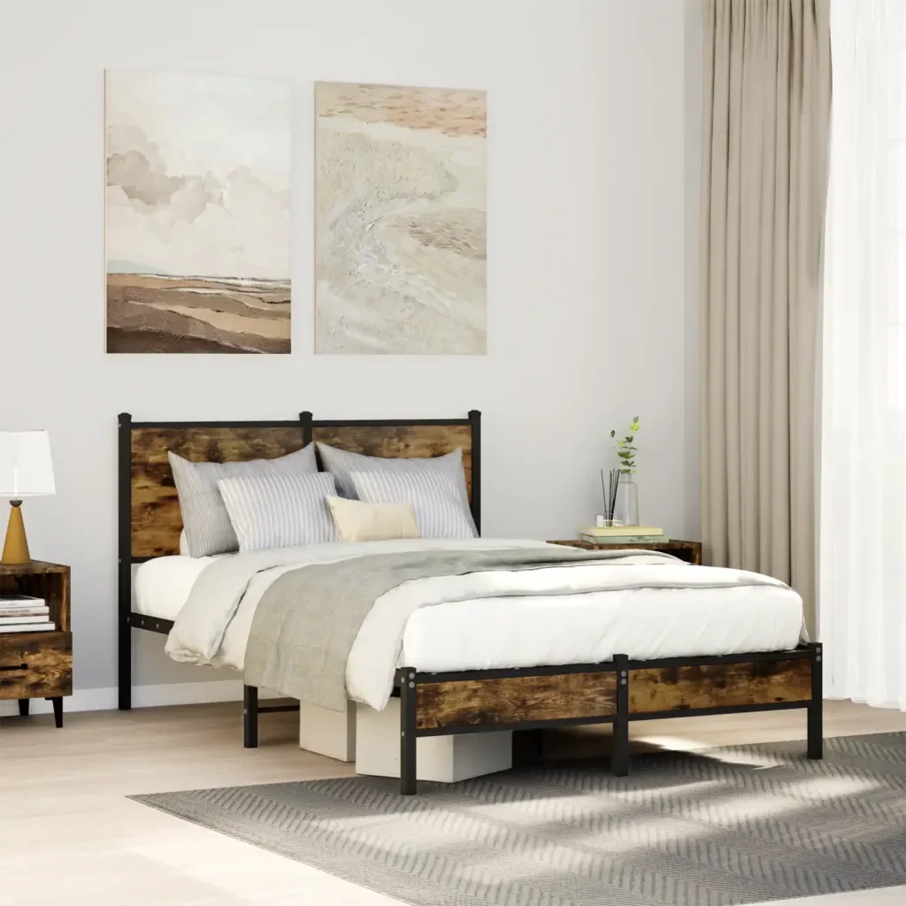 Letto matrimoniale | Letto per adulti | Giroletto senza Materaso in Metallo Rovere Fumo 120x200 cm - Image 2