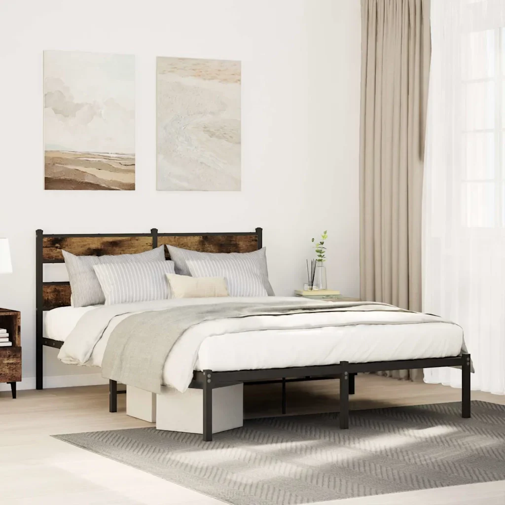 Letto matrimoniale | Letto per adulti | Giroletto senza Materaso in Metallo Rovere Fumo 135x190 cm - Image 2