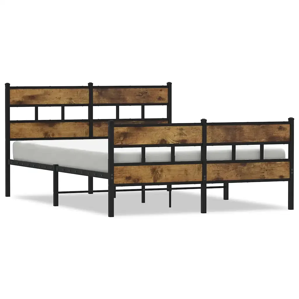 Letto matrimoniale | Letto per adulti | Giroletto senza Materaso in Metallo Rovere Fumo 135x190 cm