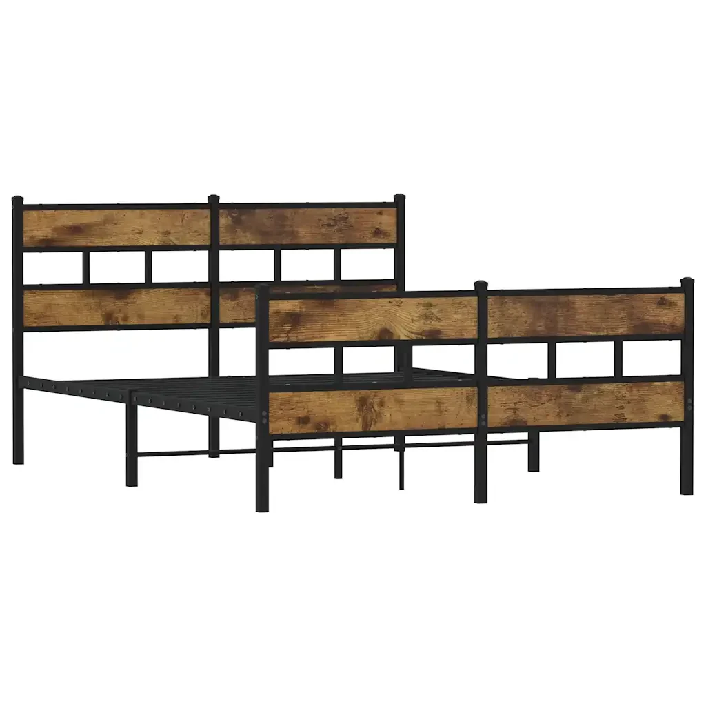 Letto matrimoniale | Letto per adulti | Giroletto senza Materaso in Metallo Rovere Fumo 135x190 cm - Image 4