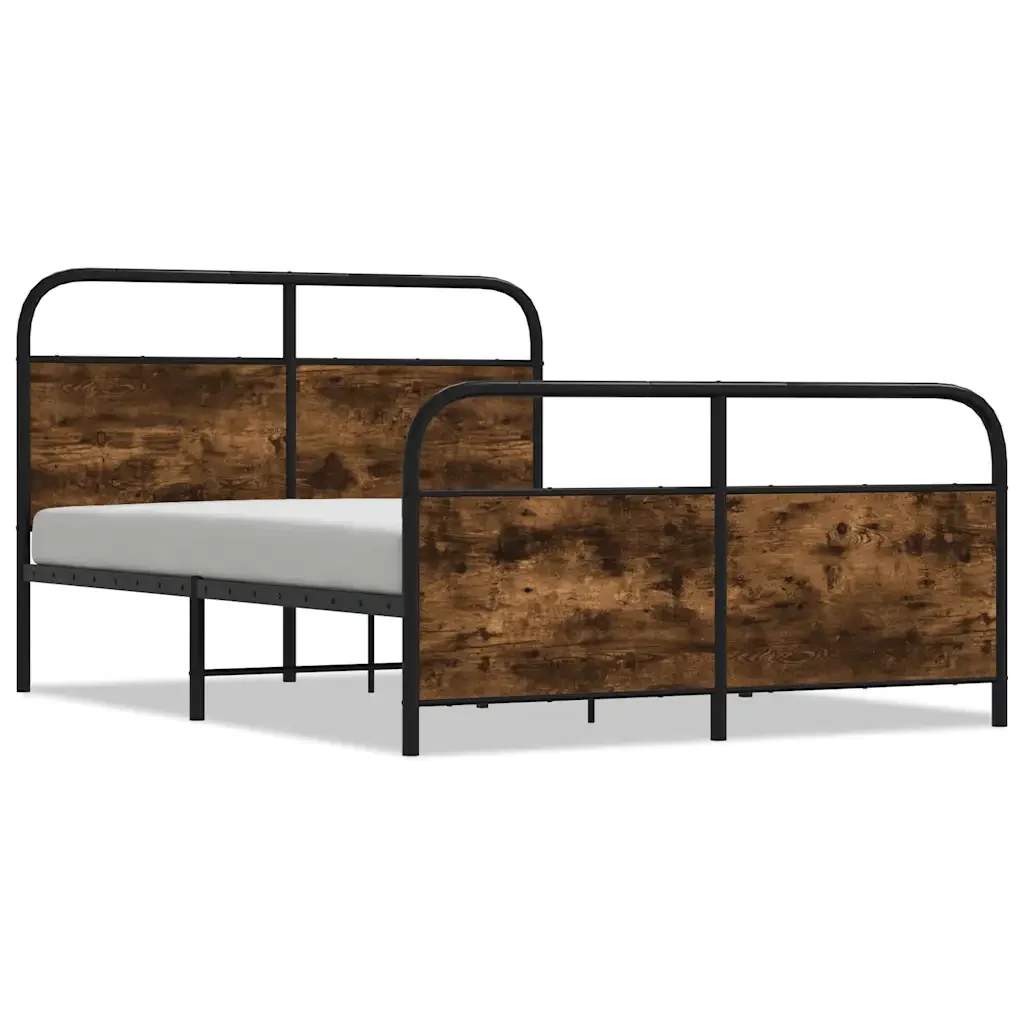 Letto matrimoniale | Letto per adulti | Giroletto senza Materaso in Metallo Rovere Fumo 137x190 cm