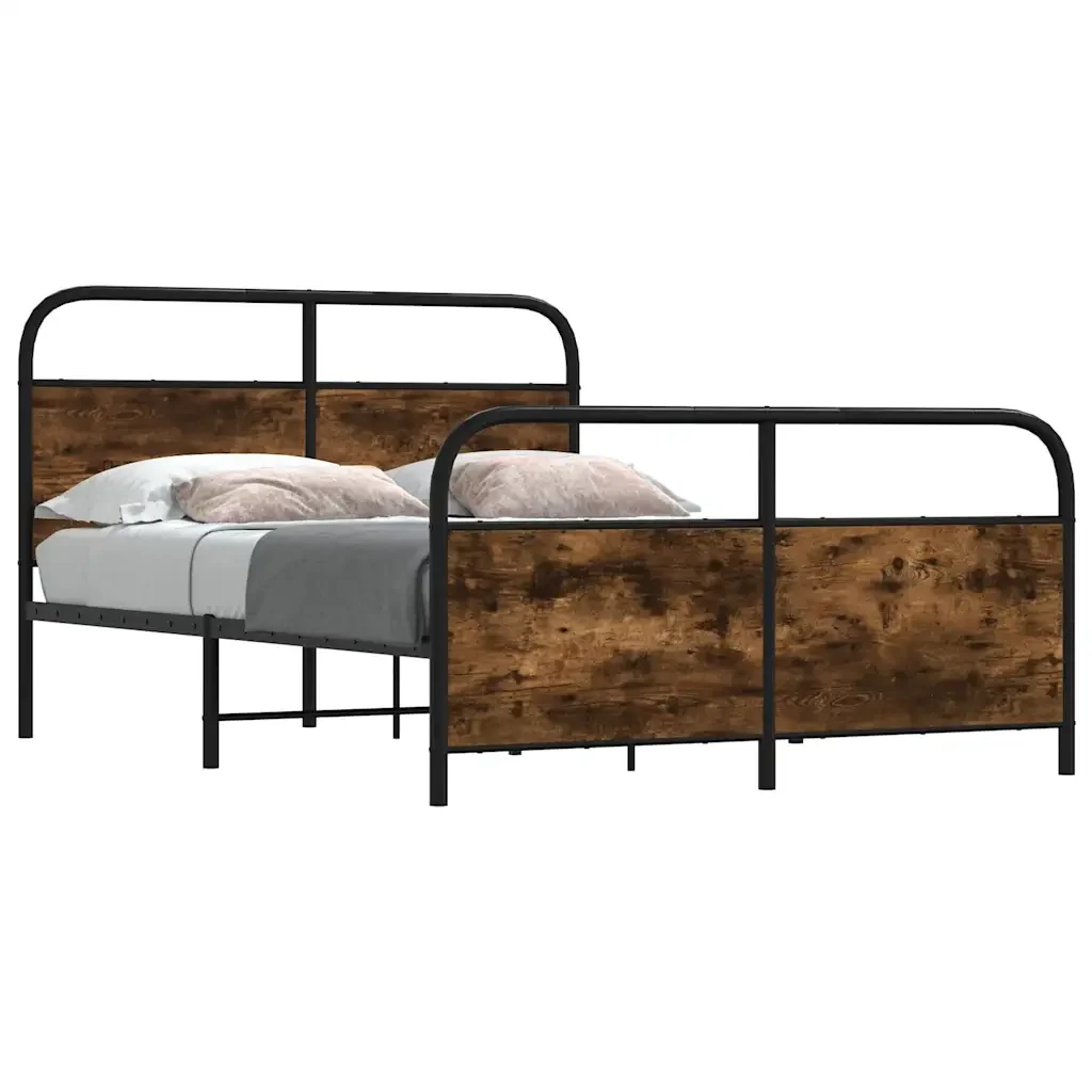 Letto matrimoniale | Letto per adulti | Giroletto senza Materaso in Metallo Rovere Fumo 137x190 cm - Image 2