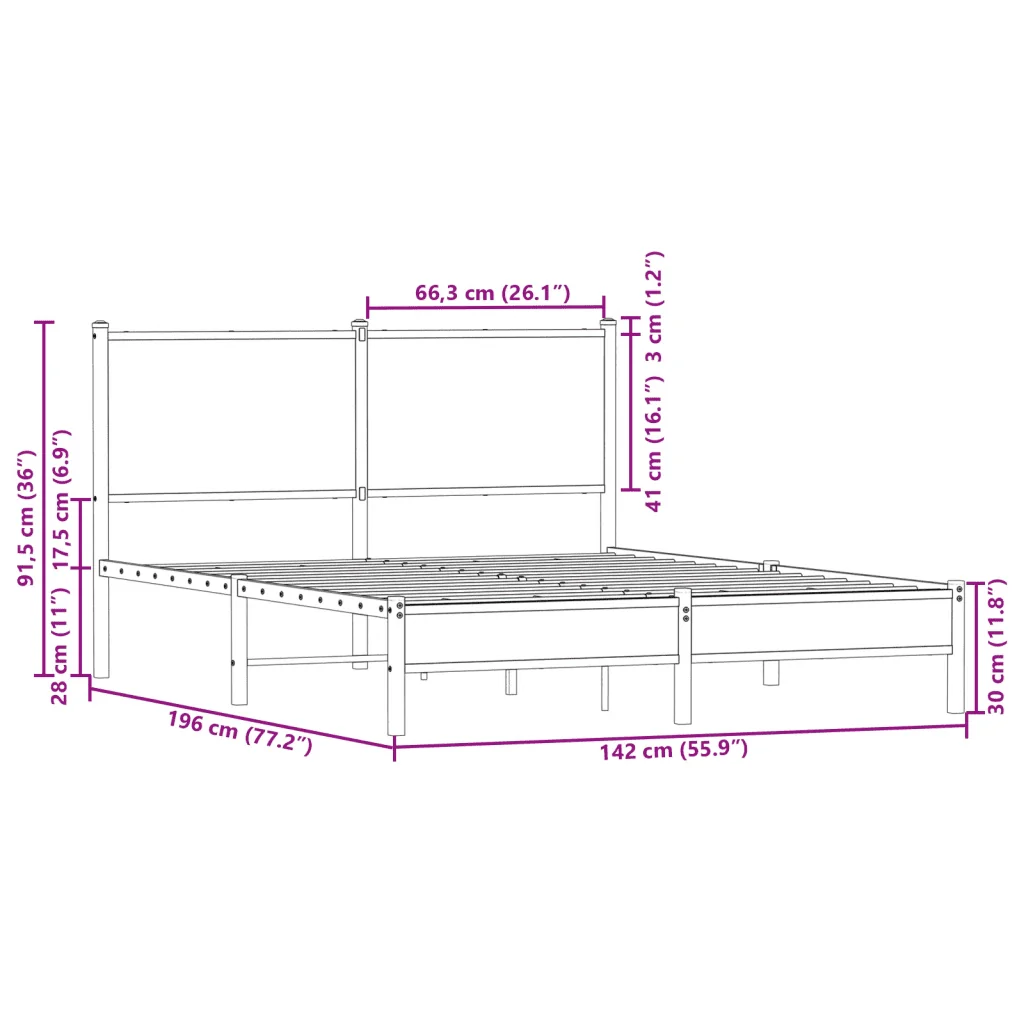 Letto matrimoniale | Letto per adulti | Giroletto senza Materaso in Metallo Rovere Fumo 137x190 cm - Image 10