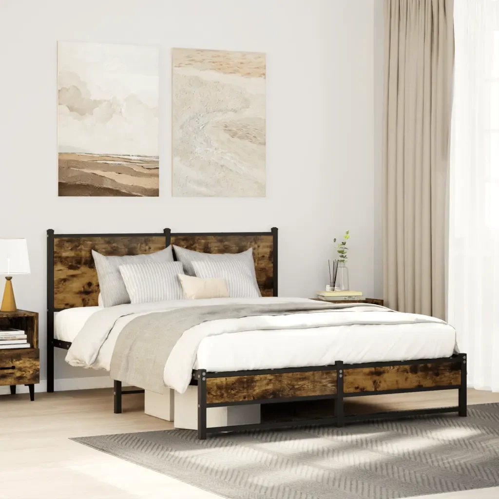 Letto matrimoniale | Letto per adulti | Giroletto senza Materaso in Metallo Rovere Fumo 140x190 cm - Image 2