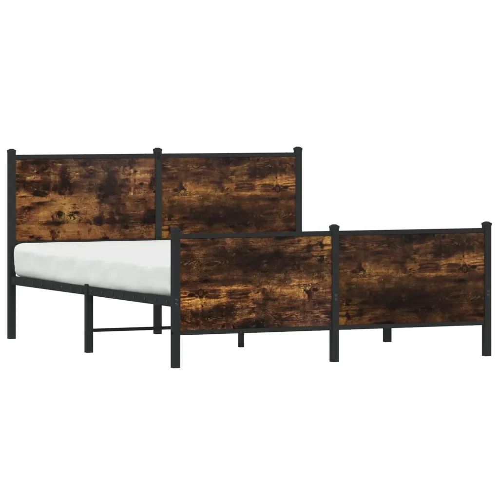 Letto matrimoniale | Letto per adulti | Giroletto senza Materaso in Metallo Rovere Fumo 140x190 cm - Image 3