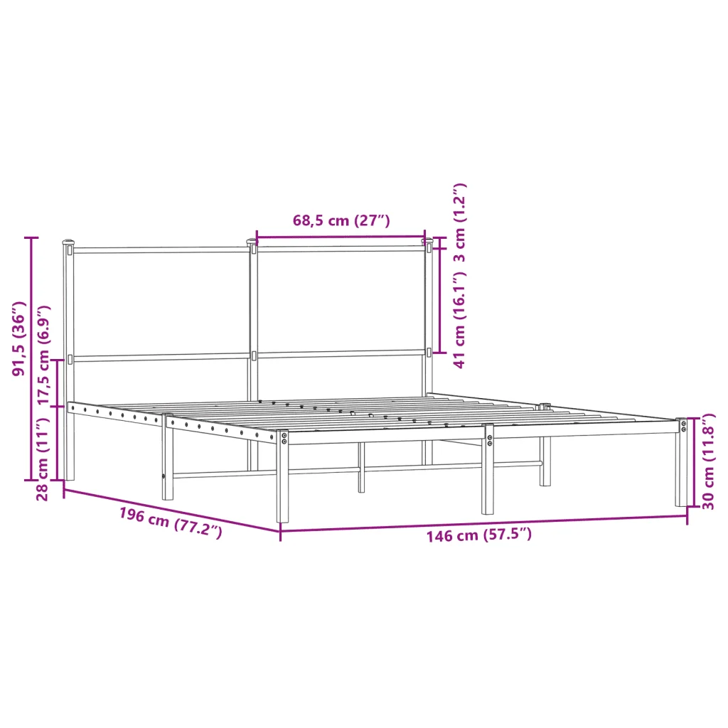 Letto matrimoniale | Letto per adulti | Giroletto senza Materaso in Metallo Rovere Fumo 140x190 cm - Image 10