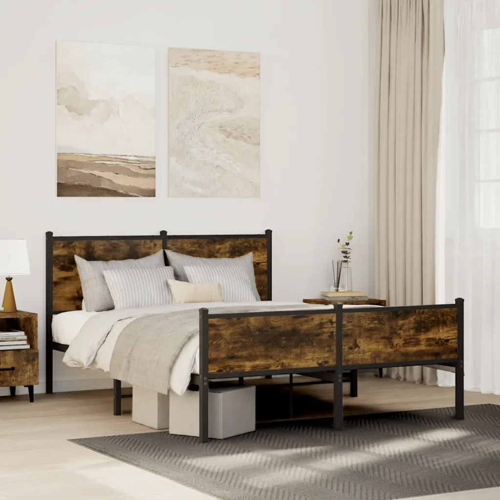 Letto matrimoniale | Letto per adulti | Giroletto senza Materaso in Metallo Rovere Fumo 140x200 cm - Image 2