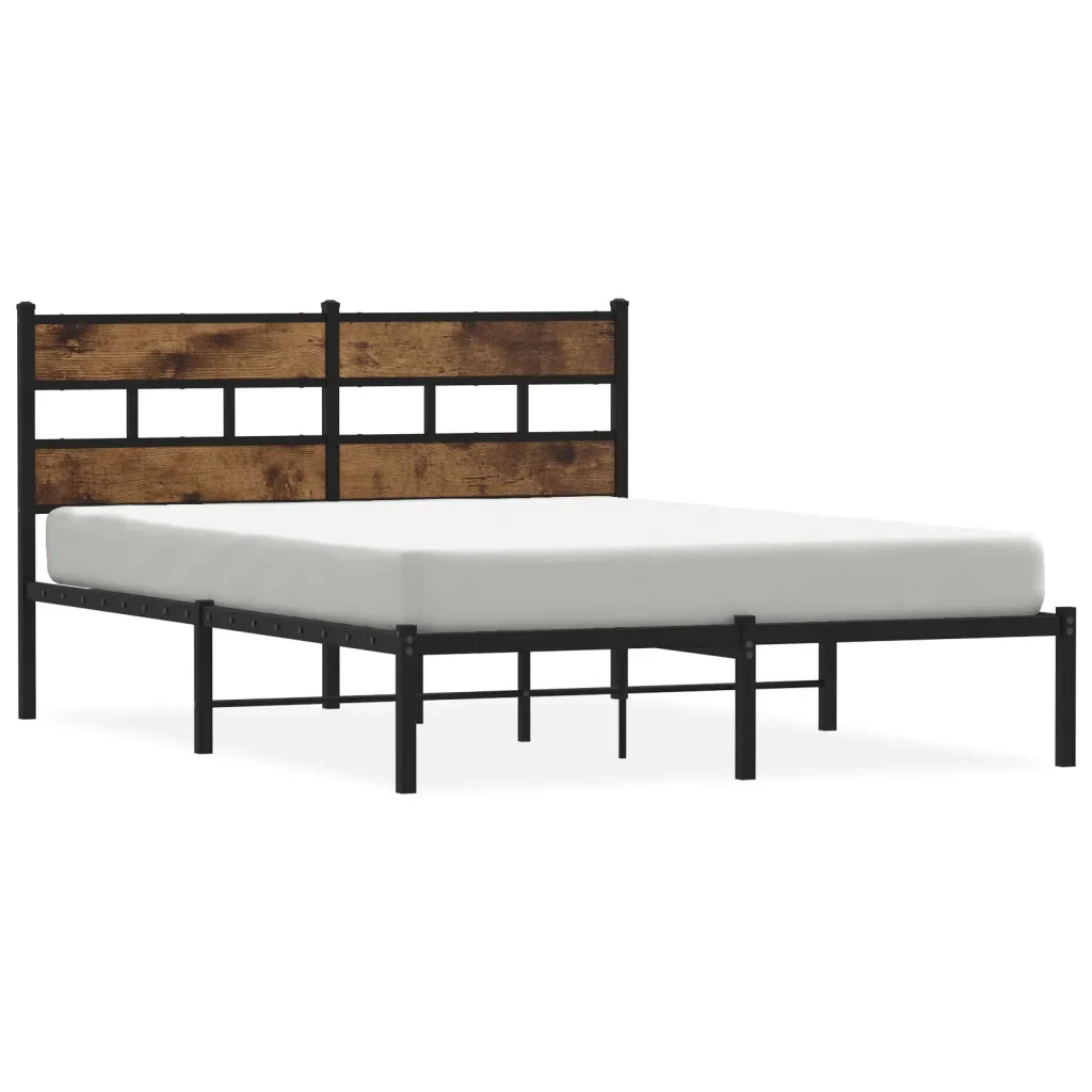 Letto matrimoniale | Letto per adulti | Giroletto senza Materaso in Metallo Rovere Fumo 140x200 cm