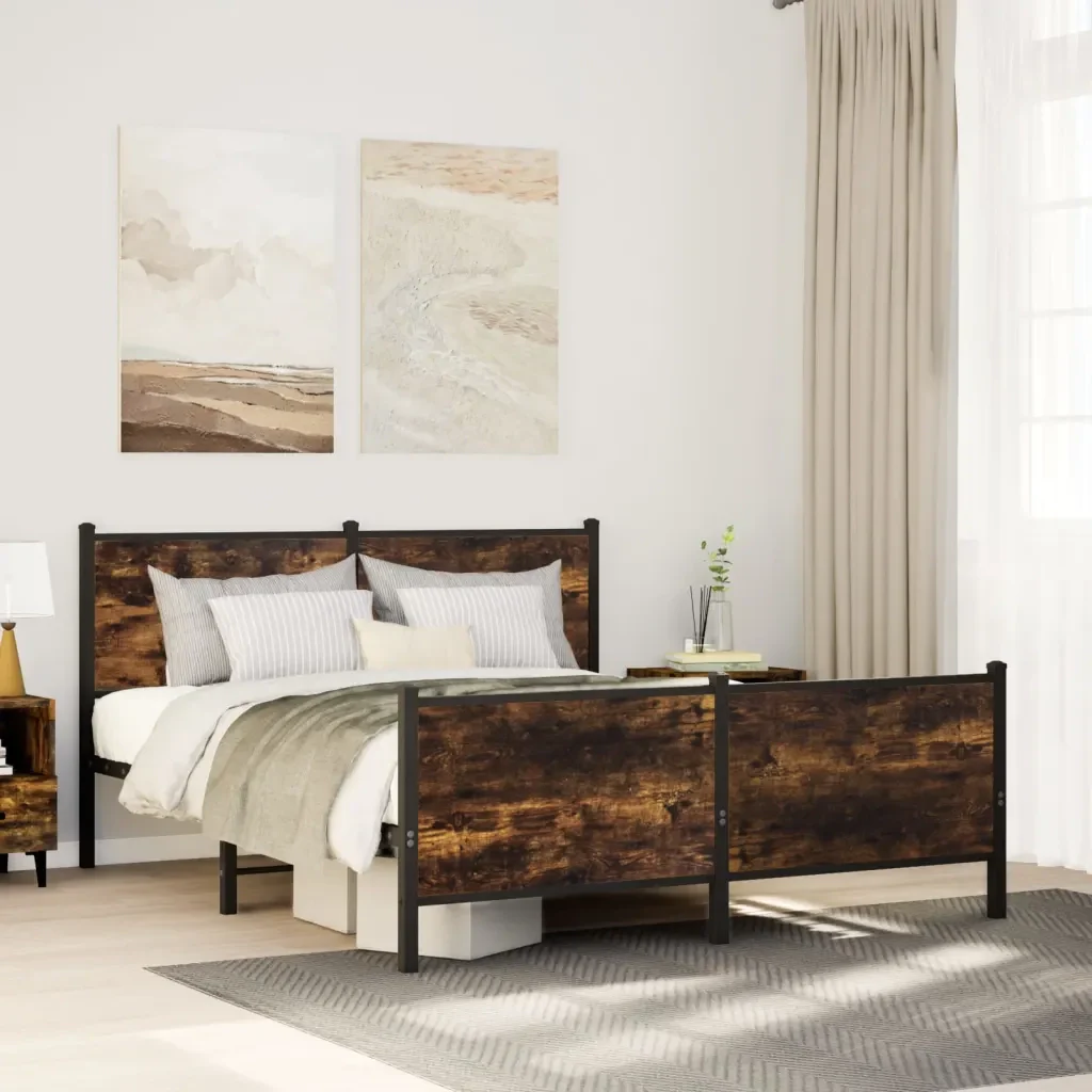 Letto matrimoniale | Letto per adulti | Giroletto senza Materaso in Metallo Rovere Fumo 140x200 cm - Image 2