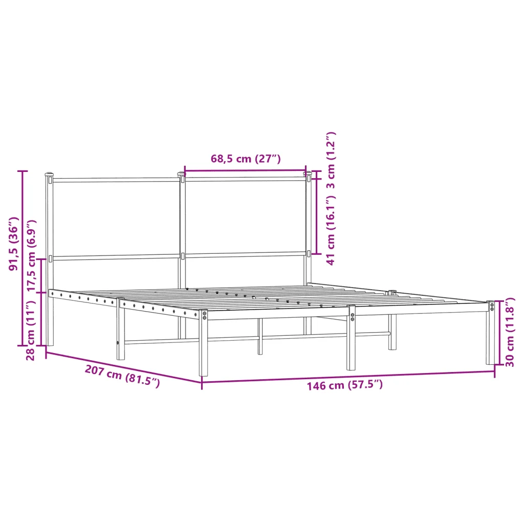 Letto matrimoniale | Letto per adulti | Giroletto senza Materaso in Metallo Rovere Fumo 140x200 cm - Image 10
