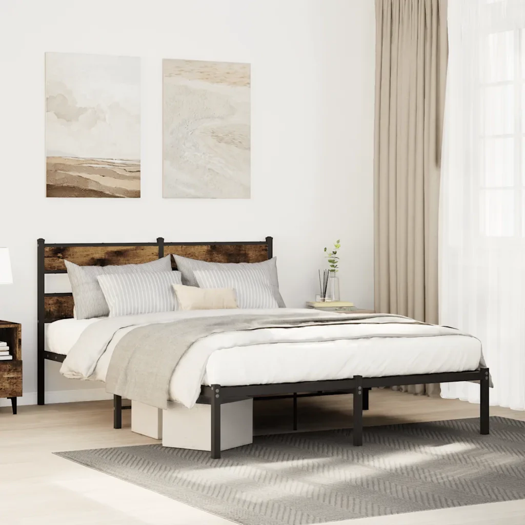 Letto matrimoniale | Letto per adulti | Giroletto senza Materaso in Metallo Rovere Fumo 150x200 cm - Image 2