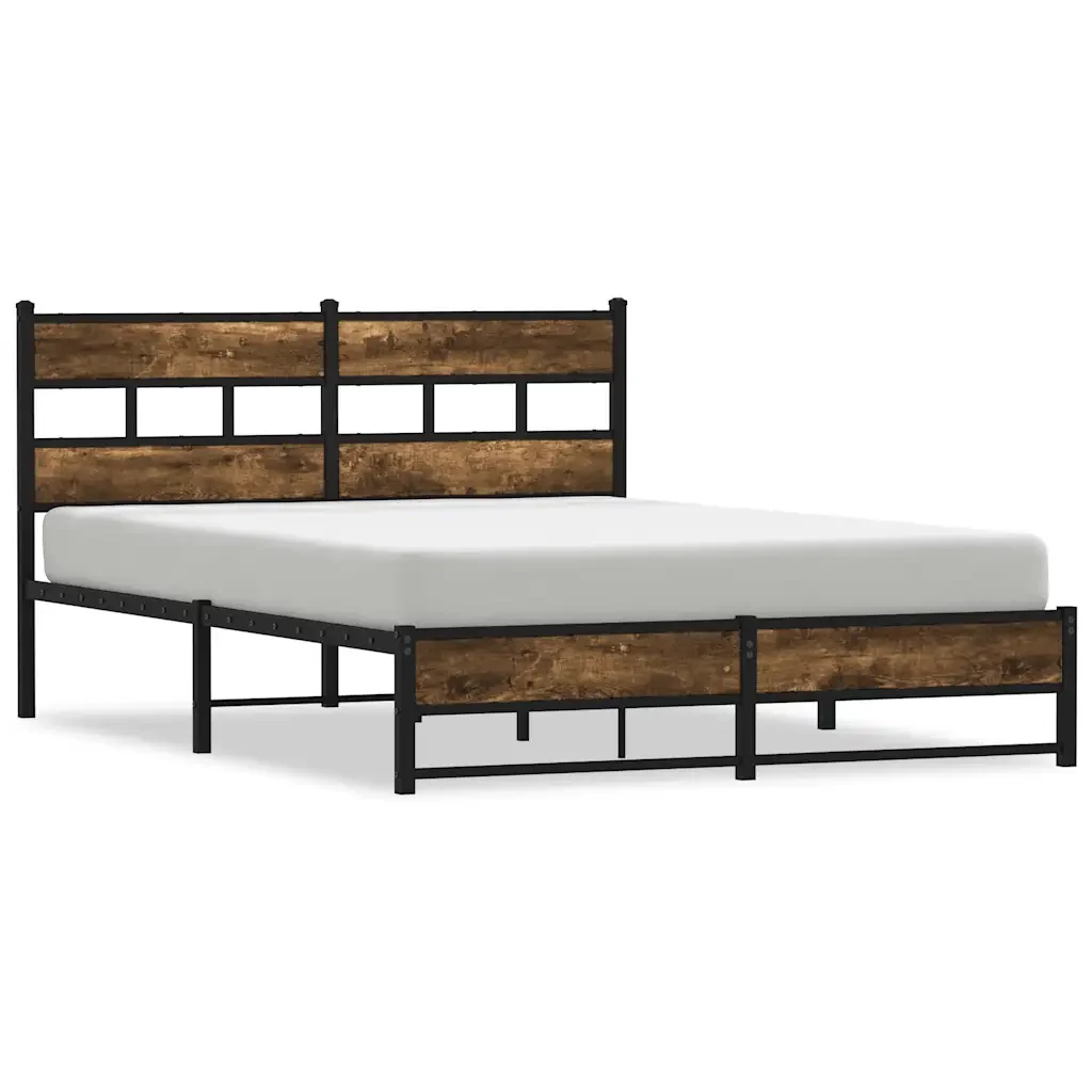Letto matrimoniale | Letto per adulti | Giroletto senza Materaso in Metallo Rovere Fumo 150x200 cm
