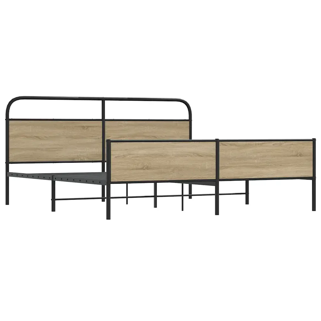 Letto matrimoniale | Letto per adulti | Giroletto senza Materaso in Metallo Rovere Fumo 150x200 cm - Image 4