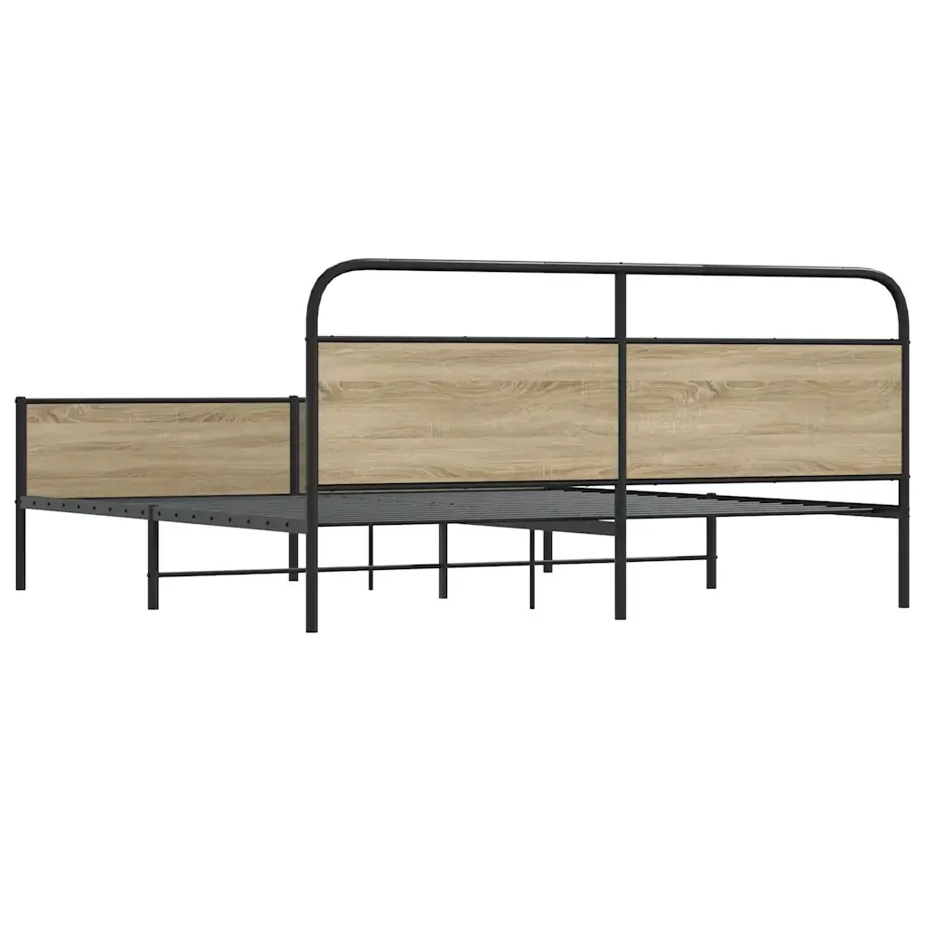 Letto matrimoniale | Letto per adulti | Giroletto senza Materaso in Metallo Rovere Fumo 150x200 cm - Image 7