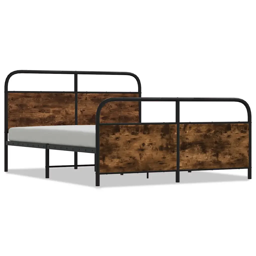 Letto matrimoniale | Letto per adulti | Giroletto senza Materaso in Metallo Rovere Fumo 150x200 cm