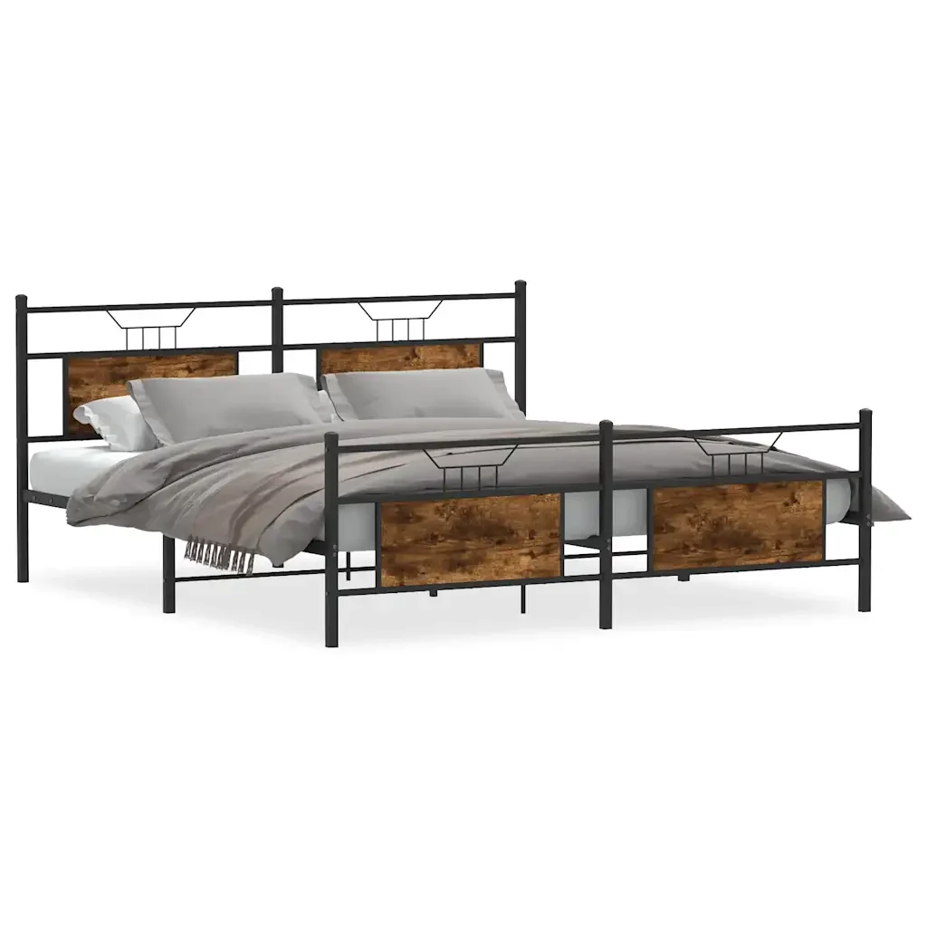 Letto matrimoniale | Letto per adulti | Giroletto senza Materaso in Metallo Rovere Fumo 160x200 cm