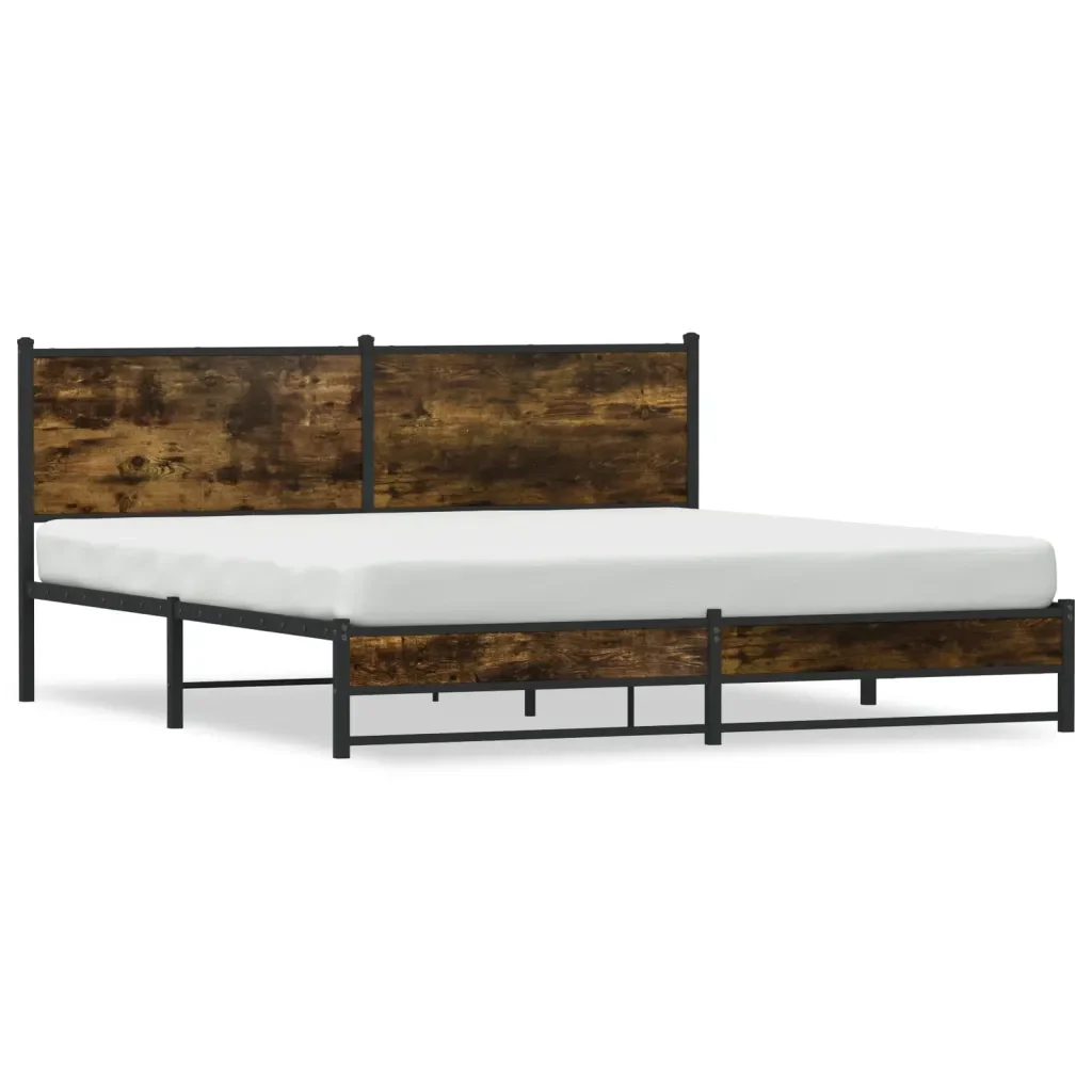 Letto matrimoniale | Letto per adulti | Giroletto senza Materaso in Metallo Rovere Fumo 160x200 cm