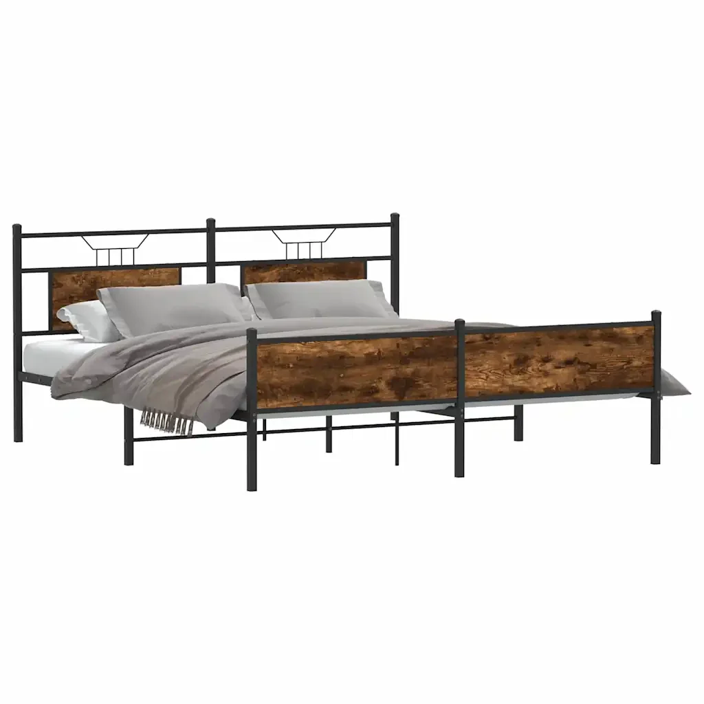 Letto matrimoniale | Letto per adulti | Giroletto senza Materaso in Metallo Rovere Fumo 160x200 cm - Image 5