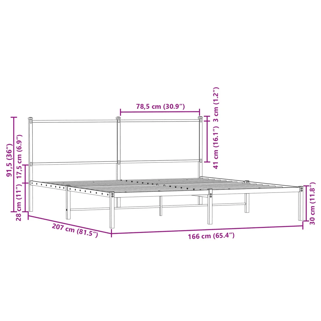 Letto matrimoniale | Letto per adulti | Giroletto senza Materaso in Metallo Rovere Fumo 160x200 cm - Image 10
