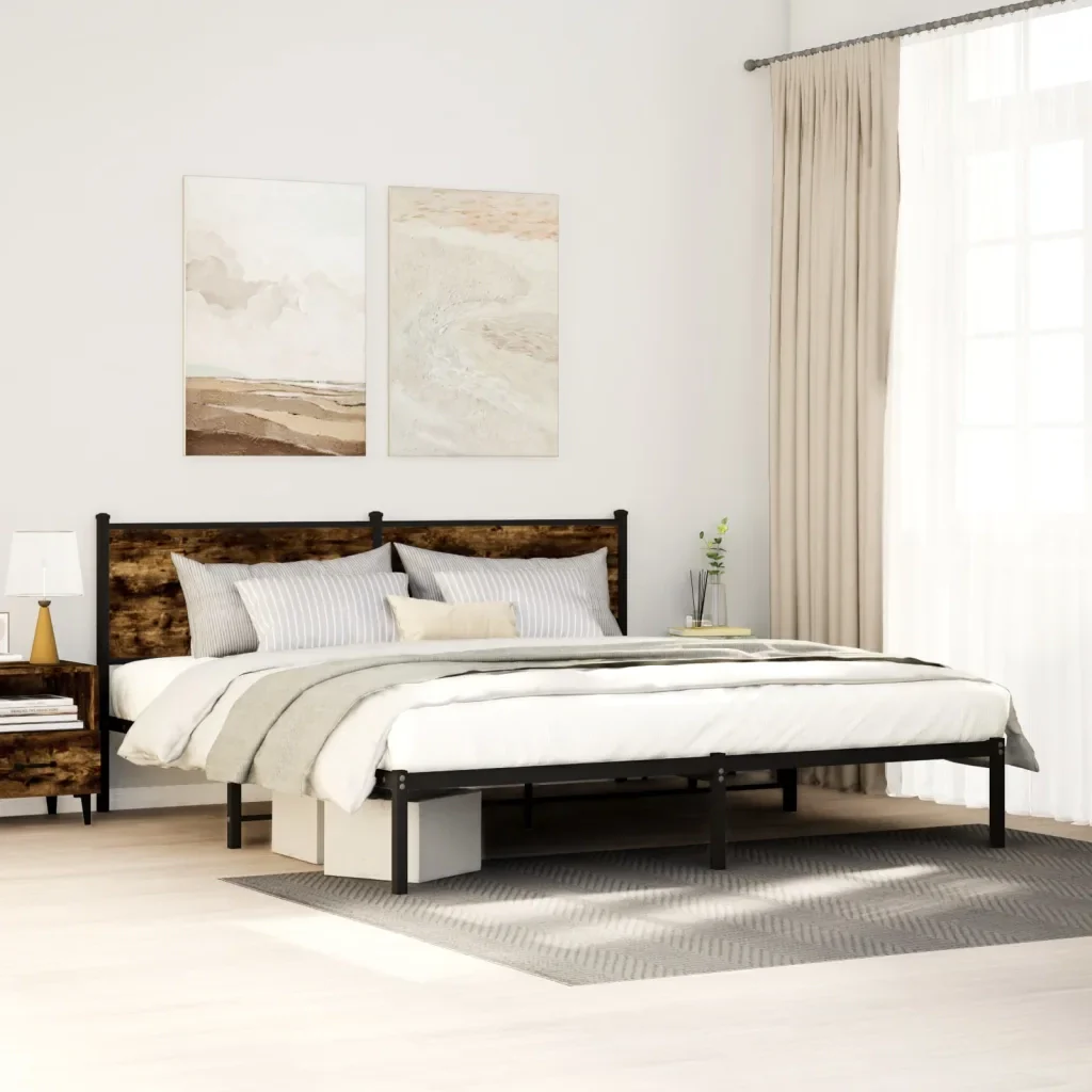 Letto matrimoniale | Letto per adulti | Giroletto senza Materaso in Metallo Rovere Fumo 160x200 cm - Image 2