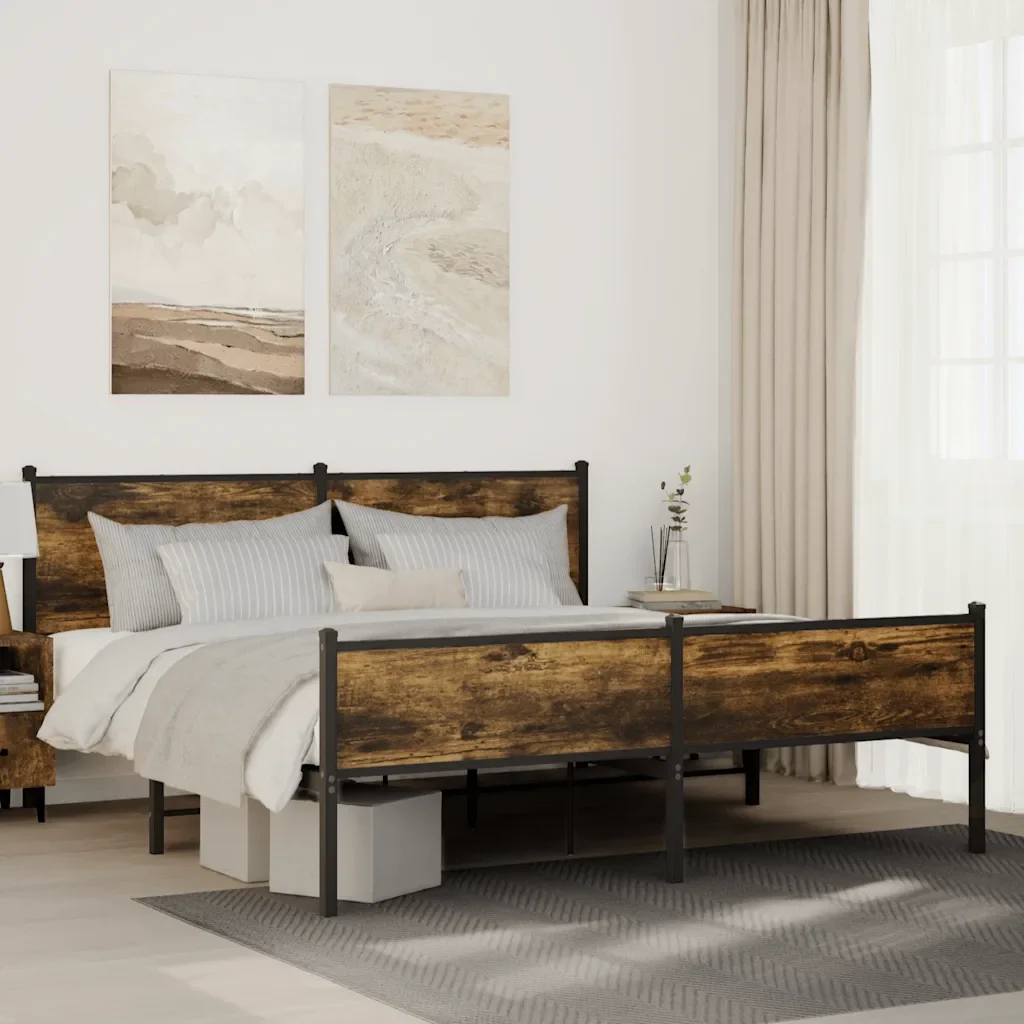 Letto matrimoniale | Letto per adulti | Giroletto senza Materaso in Metallo Rovere Fumo 160x200 cm - Image 2