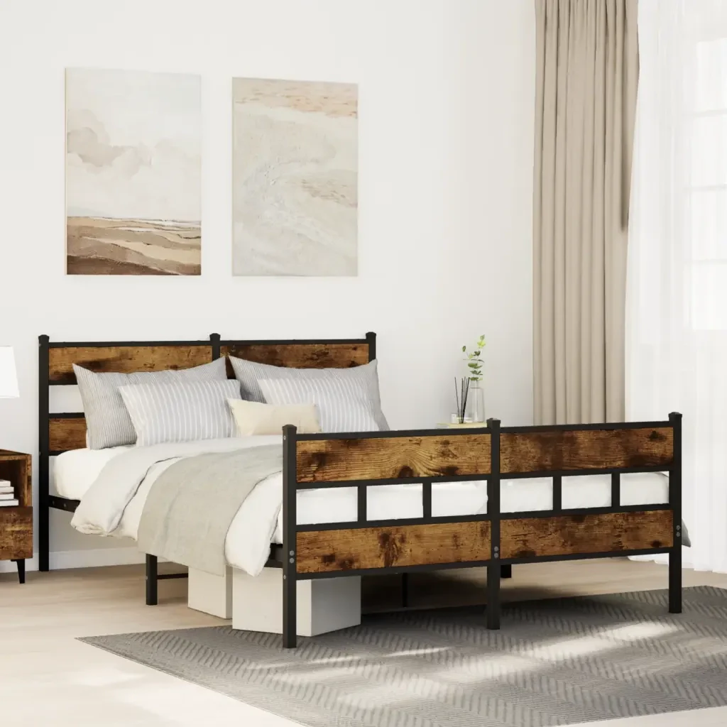 Letto matrimoniale | Letto per adulti | Giroletto senza Materaso in Metallo Rovere Fumo 160x200 cm - Image 2