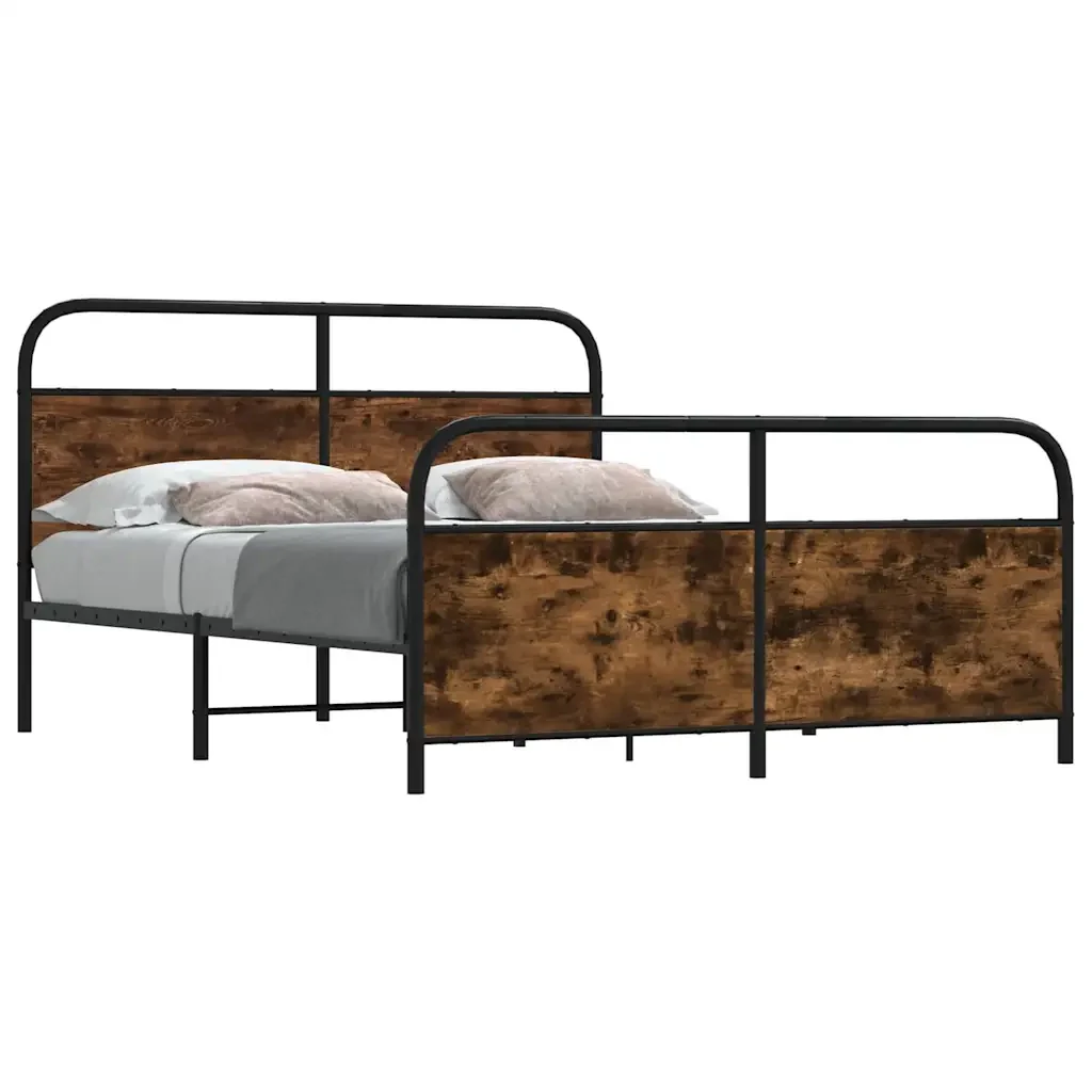Letto matrimoniale | Letto per adulti | Giroletto senza Materaso in Metallo Rovere Fumo 160x200 cm - Image 2