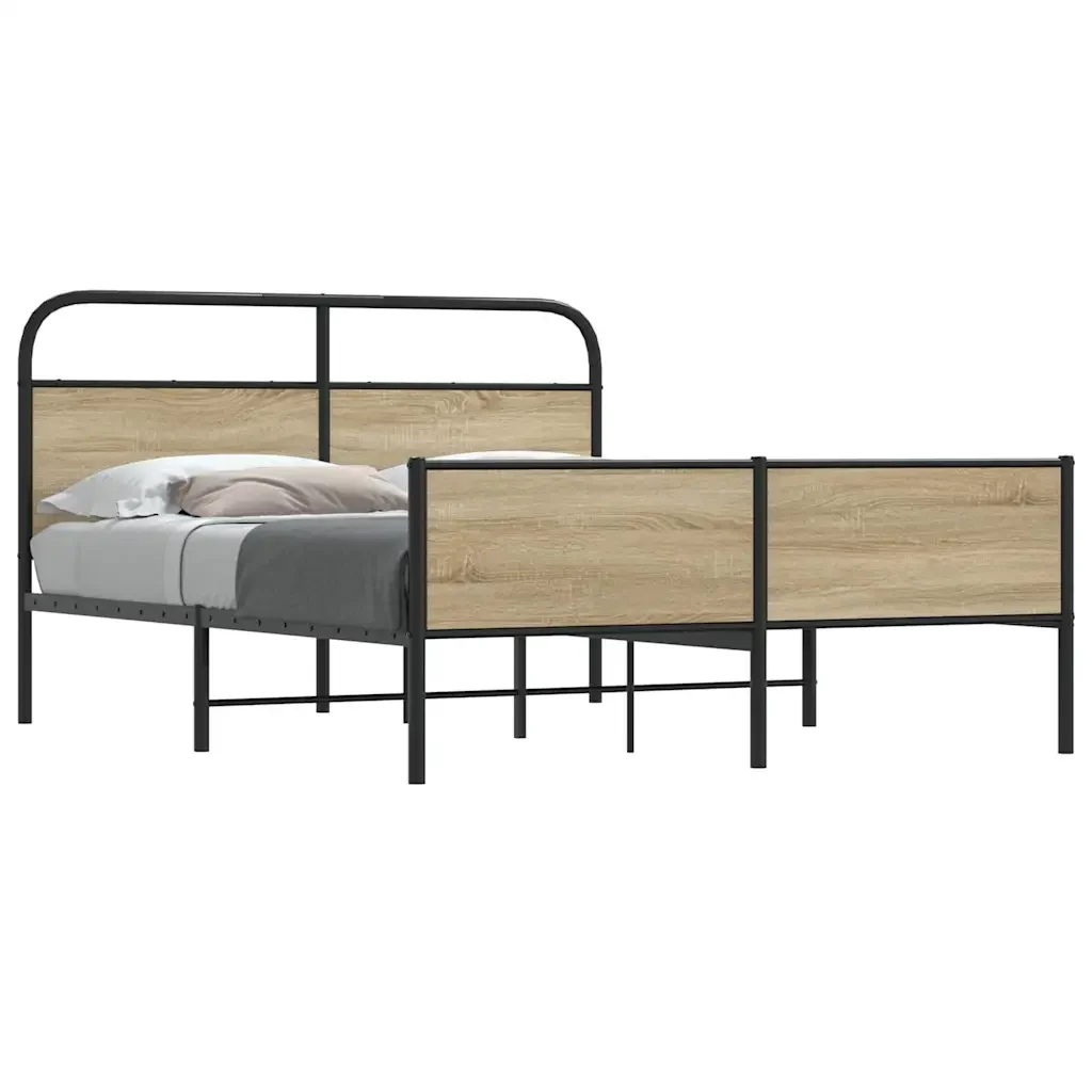 Letto matrimoniale | Letto per adulti | Giroletto senza Materaso in Metallo Rovere Fumo 160x200 cm - Image 2