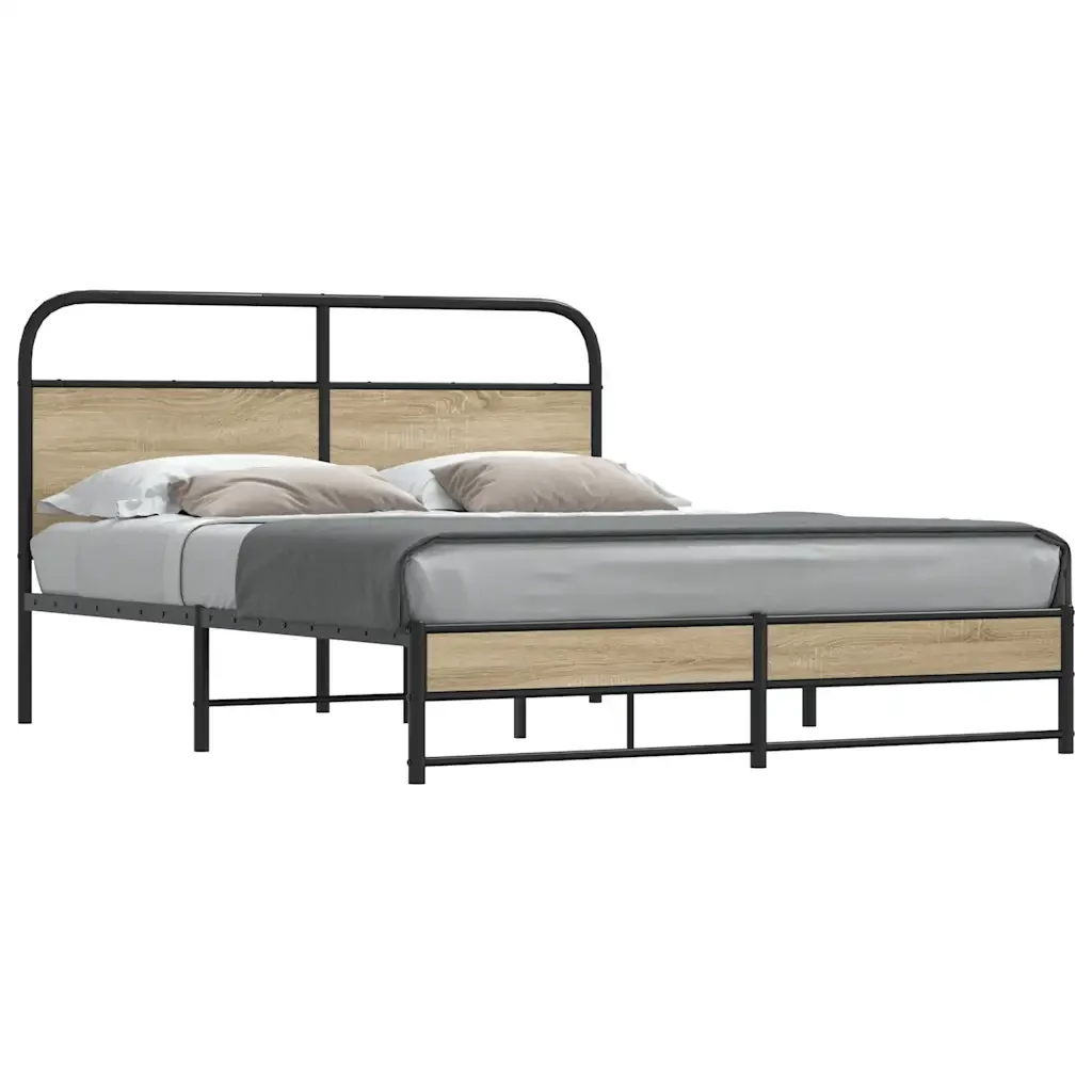 Letto matrimoniale | Letto per adulti | Giroletto senza Materaso in Metallo Rovere Fumo 160x200 cm - Image 2